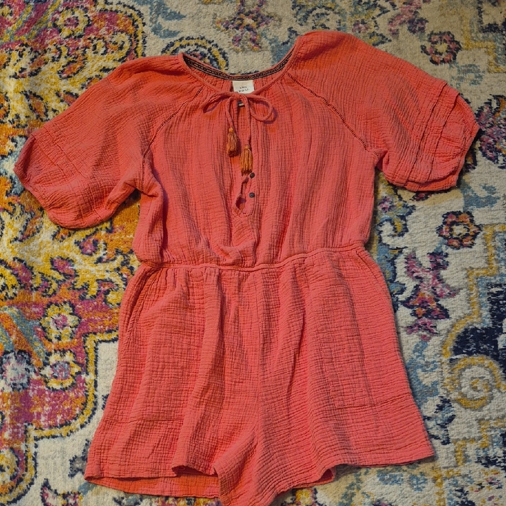 🎈Knox Rose Coral Waffle Weave Romper